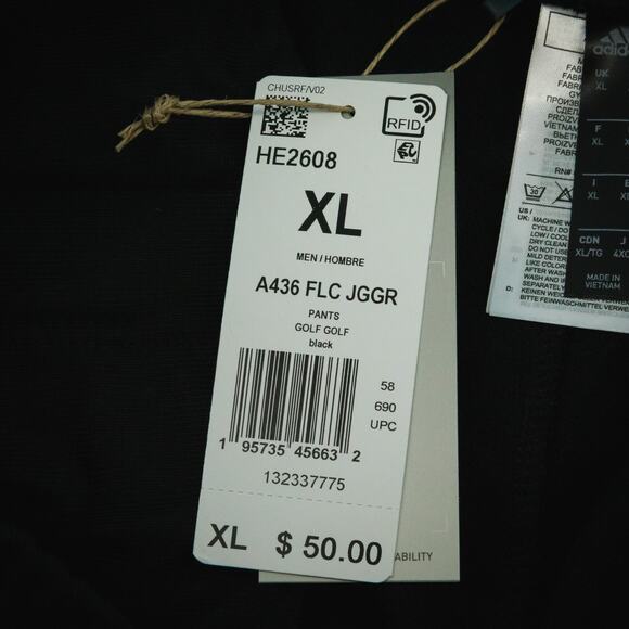 Adidas Men's Size XL Black Fleece Drawstring Pull On Jogger Knit Sweatpants A436 - Picture 6 of 8